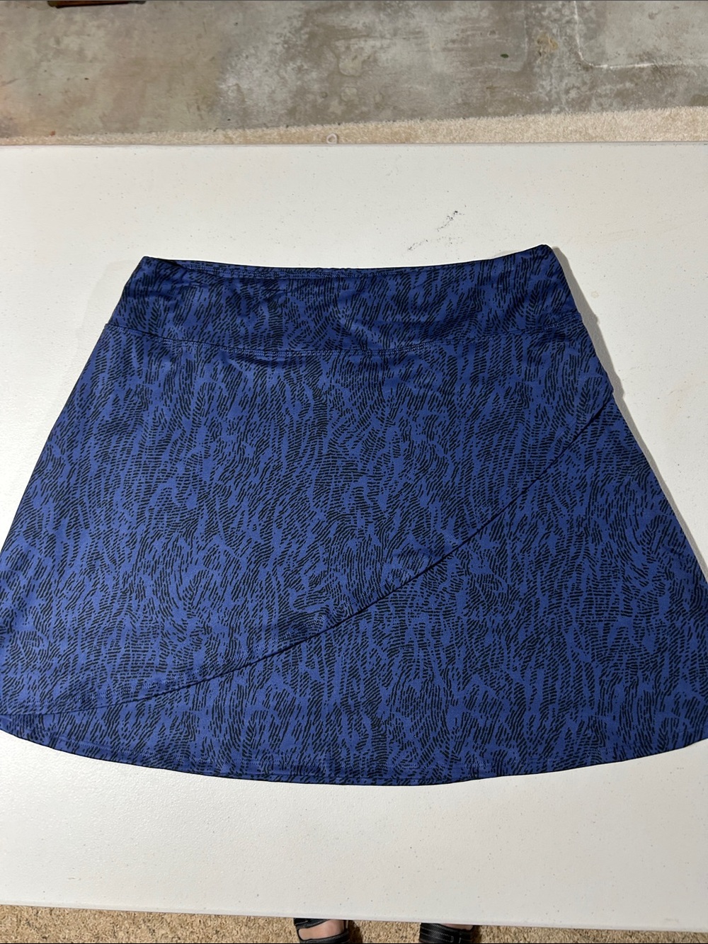 Eddie Bauer Navy Blue Printed A-Line Skirt with front wrap edge